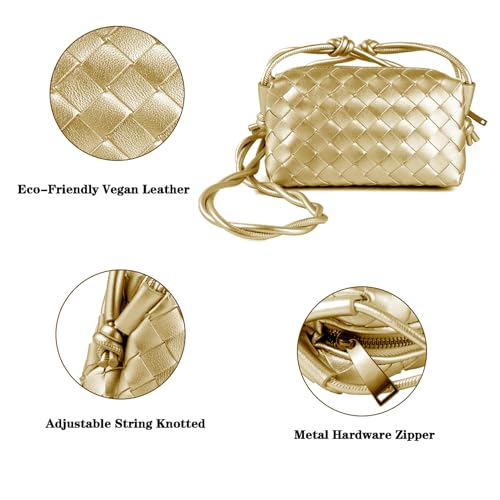 ZEDIUH Woven Bag for Women Crossbody Shoulderbag, Small Vegan Leather Purse - color: Gold