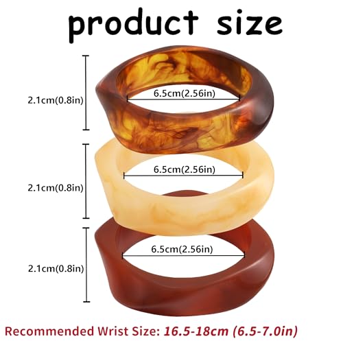 FAXHION Chunky Resin Acrylic Bangle Bracelets for Women, Colorful Wide Geometric Bangles Set, Statement Stackable Bracelet Jewelry Gift - color: Brown