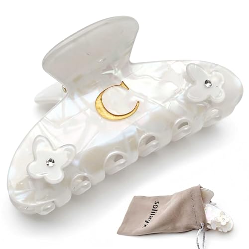 Iridescent Pearl Hair Claw Clip with Butterfly & Initial Charm, Fashionable Acrylic Hair Accessories for Women - color: C