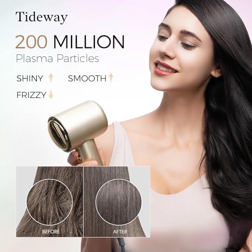 Tideway Hair Dryer Professional High-Speed Ionic Blow Dryer 110,000 RPM, Compact Hair Dryer with Magnetic Diffuser, Fast Drying with Brushless Motor Low Noise Smart Temperature Control-H11 - color: Gold