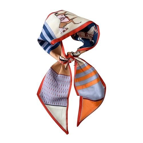 Hair Scarf for Women - 53"x5.3" Purse Scarf, Extra Long Satin Wrap, Versatile Belt & Boho Neck Accessory - color: Beige Horse