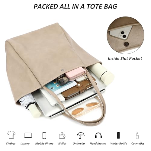 TANTOMI Tote Bag for Women Vegan Leather Purses and Handbags Ladies Waterproof Big Shoulder Bag for Travel - color: Beige