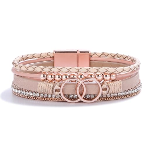 FANCY SHINY Boho Leather Wrap Bracelet Stackable Infinity Chunky Cuff Bracelets Western Hippie Outfits Jewelry Valentine Gifts for Women - color: Rose Gold