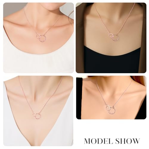 Minimalist Stainless Steel Single or Two Circular Hammered Texture Pendant Necklace for Women, 14K Gold/Silver/Rose Gold Plated Hypoallergenic Stackable Layered Collarbone adjustable Chain Necklace, Dainty Layering Necklace Jewelry Gift - style: Rose Gold