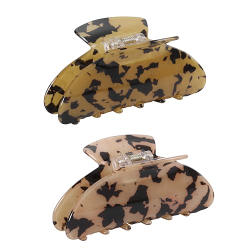 2PCS Tortoiseshell Leopard Hair Clips for Women Girls – Vintage Acetate Medium Claw Clips, Trendy French Style Hair Accessories for Thin Hair - color: Tortoiseshell