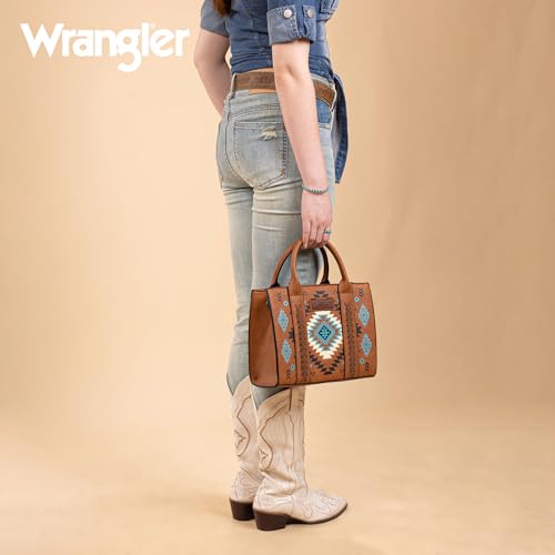 Wrangler Tote Bag for Women Western Purse and Aztec Satchel Handbag - color: Aztec Brown