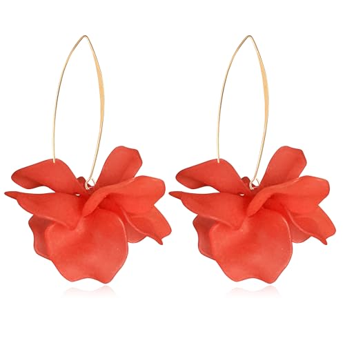 Exaggerated Bohemian Resin Rose Flower Petal Dangle Drop Earrings Long Acrylic Tiered Floral Tassel Earring for Women - color: Red