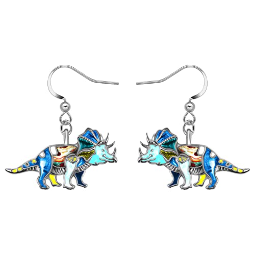 Enamel Alloy Dinosaur Fantasy Dragon Earrings Drop Dangle Unique Animal Jewelry For Women Dragons Gifts - color: Dinosaur Triceratops Blue