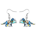 Enamel Alloy Dinosaur Fantasy Dragon Earrings Drop Dangle Unique Animal Jewelry For Women Dragons Gifts - color: Dinosaur Triceratops Blue