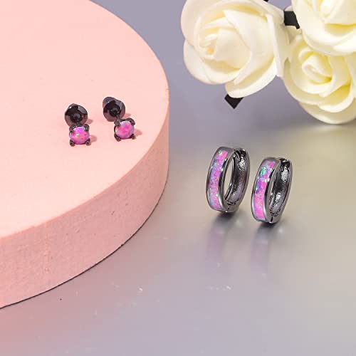 CiNily Huggie Earrings Opal Hinged Hoop Earrings Gold Plated Hypoallergenic Small Hoop Earrings for Women Teen Girls Men Sensitive Ears - color: Black Gold-Purple