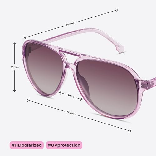 livho Trendy Polarized Aviator Sunglasses Women Men, Retro Sun Glasses for Women Men 2025, Oversized UV Protection Shades - color: Purple/Purple Gradient Brown