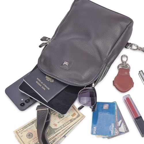 Leather Sling Bag for Women Genuine Crossbody Purse Small Trendy Cross Over Chest with Phone and Credit Card Slots (Dark Grey Nappa) - color: Dark Grey Nappa