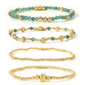 Dainty 14K Gold Lantern Beaded Bracelets Stack for Women,4PCS Colorful Glass Beads Stretch Stackable Bracelets Set Fashion Prom Jewelry Gift Friendship - color: Green