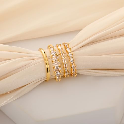 TOBENY Stackable Gold Rings for Women Non Tarnish Dainty 14K Gold Plated Stacking Cubic Zirconia Thumb Ring Set Trendy Statement Promise Wedding Bands Engagement Rings for Women Size 6 7 8 9 10 - color: 01-4Pcs Stacking Rings