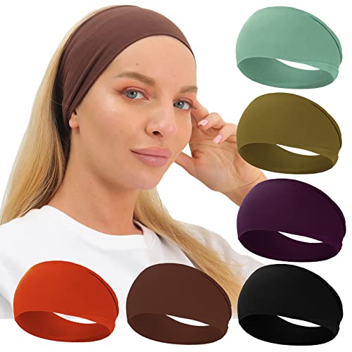 RITOPER Workout Wide Headbands for Women Non Slip, Super Soft Yoga Running Exercise Head Bands, Elastic Sweat Band Hair Bands for Women's Hair, Womens Solid Headband Hair Wrap - color: momao-6-solid