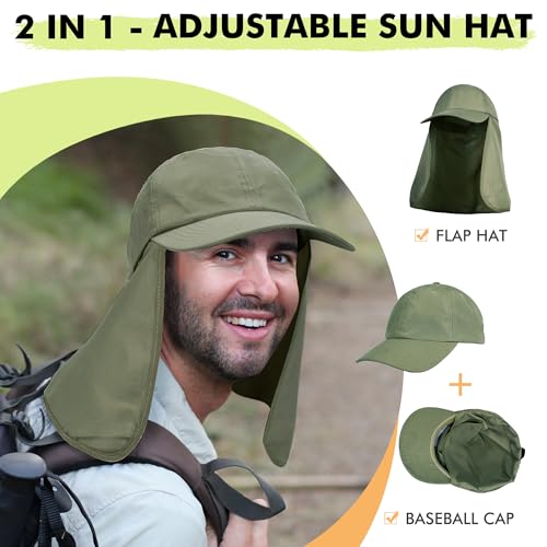 Tirrinia Wide Brim Sun Hat with Neck Flap for Men & Women, Breathable Hiking Fishing Safari Hat, Outdoor UV Protection Cap - color: Green