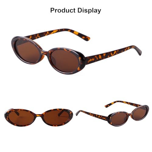 90s Sunglasses for Women Men Retro Small Oval Sunglasses - color: Leopard/Brown 1