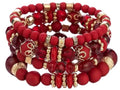 Women Beaded Bracelet Set | Colorful Boho Stackable Trendy Design with Crystal Accents Multilayer Bangle Bracelet | Fashion Stretch Braclets Jewelry for Women - color: Dark Red