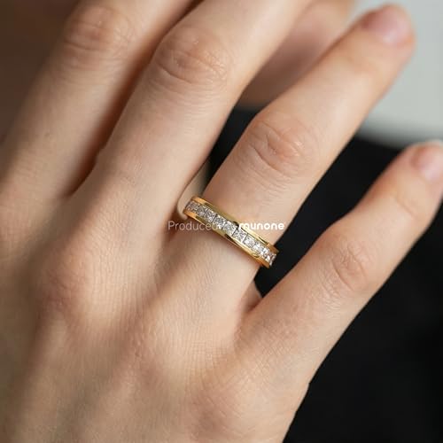 Channel Set Cubic Zirconia Eternity Band Rings for Women Men | 18k Gold Plated Cubic Zirconia,Minimalist Non Tarnish Hypoallergenic Wedding Band Stackable Ring - color: Gold-4mm
