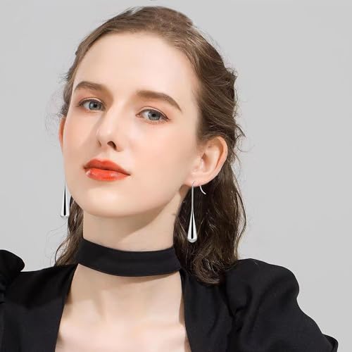 Long Gold Earrings Dangle Drop For Women Fashion Simple Teardrop Big Earrings - color: Silver