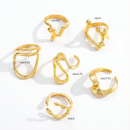 Chunky Gold Rings Set for Women Stackable Statement Ring Sets Non Tarnish Adjustable Open Knuckle Rings Irregular Gold Jewelry Set Trendy Prom Outfits Accessories - color: gold1