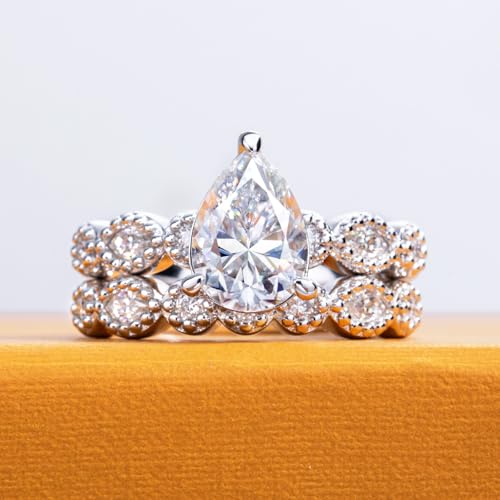 Oval/Pear/Cushion Cut Moissanite Wedding Ring Set D Color VVS1 Clarity 925 Sterling Silver Engagement Promise Anniversary Rings Bridal Sets for Women with Certificate - style: 3.46cttw Pear Cut
