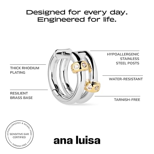 Ana Luisa Double Hoop Earrings for Women - 14K Gold Plated & Silver Rhodium Huggie Hoops - Hypoallergenic, Water-Resistant, Tarnish-Free, Small, Dainty & Trendy Two Hoop Earring Styles for Daily Wear - color: Two Tone Cyrus, size: Small