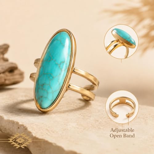 Turquoise Ring Boho Western Jewelry Chunky Thumb Statement Ring Dainty Simple Finger Open Jewelry Gift for Women Boho Dresses Accessories - color: A1:turquoise rings