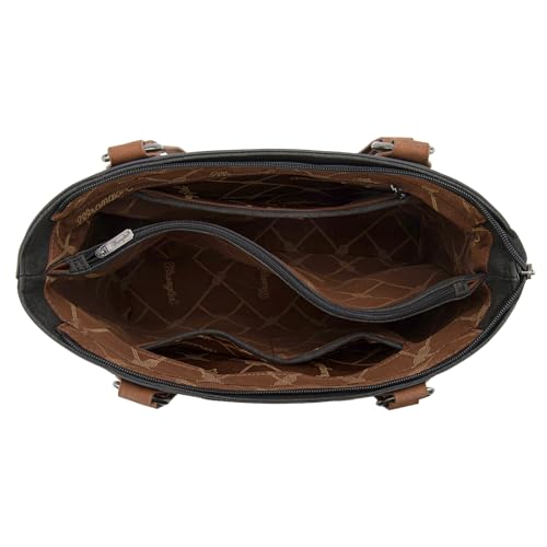 Wrangler Multi Pockets Tote Bag for Women Western Braided Shoulder Bag with Large Capacity for Everyday - color: Rtero-black
