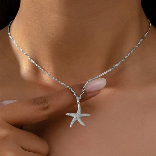 Shell Starfish Necklace for Women Pearl Beach Boho Layered Necklace Charm Accessories Summer Vacation Outfit 2026 - color: C3:silver starfish necklace