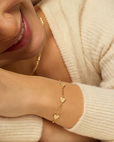 PAVOI 14K Gold Plated Matching Heart Charms Solitaire Bracelet Set for Women | Adjustable Valentines Day Love Friendship Two Bracelet Pack - style: Hearts