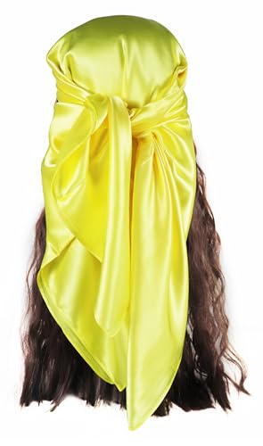 vabovin Satin Head Scarf for Women Solid Color, 35×35 in | Silk Feel Neckerchief, Hair Scarf, Fashion Bandana, Headscarf, Headband, Hair Wrap Sleeping, Daily Fashion Styling - color: 233 Sulfur Yellow
