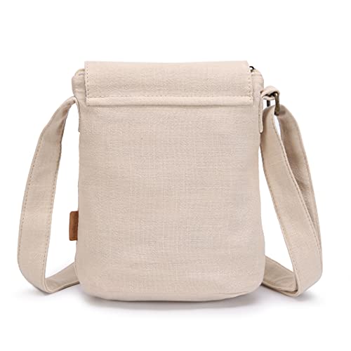 OPQRSTU Women's Retro Small Size Canvas Shoulder Bag Hippie Boho Crossbody Handbag - color: Off-white