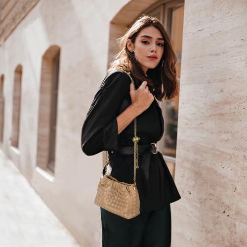 Joryin Woven Women's Crossbody Bag & Evening Purse, Trendy Dumpling Clutch & Hobo Cloud Shoulder Bag Trendy Dumpling Clutch - color: Woven Leather-light Brown