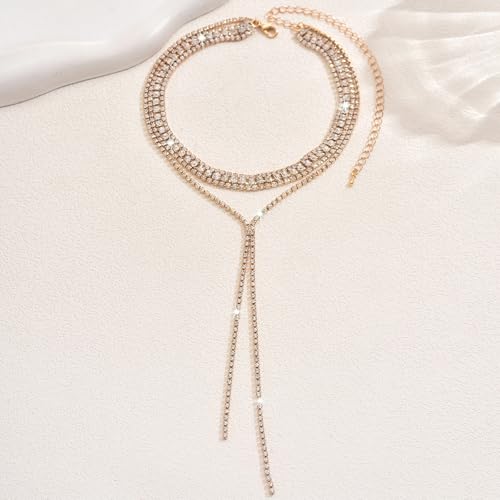Boho Layered Necklaces for Women Fashion Y Long Neckalce Statement Long Sweater Chain Necklace Black Shiny Choker Necklace Wedding Bridal - color: Style-B