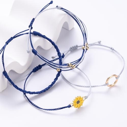 Sunflower Friendship Bracelets Boho Stackable String Bracelets Cute Trendy Gifts for Teen Girls Women - color: Navy Blue