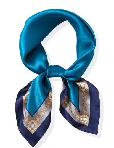 100% Mulberry Silk Neck Scarf 21''x21'' Small Square Hair Scarf for Women Men Lightweight Bandana Envelope Package - color: Glamour- Blue