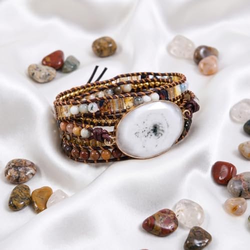 YGLINE Natural Stone Beaded Healing Wax String 5 Wraps Bracelets - color: druzy 3