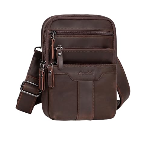 Leather Messenger Bag for Men, Small Leather Sling Shoulder Bag Messenger Pack for Men, Man Purse - color: Medium Dark Coffee