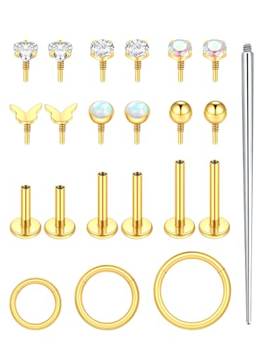 Oveta 16G 18G Flat Back Studs Earrings for Tragus Cartilage Piercing Jewelry, Surgical Steel Nose Rings Hoops 6/8/10mm, Silver/Gold - color: Gold, size: 16g*6/8/10mm bar