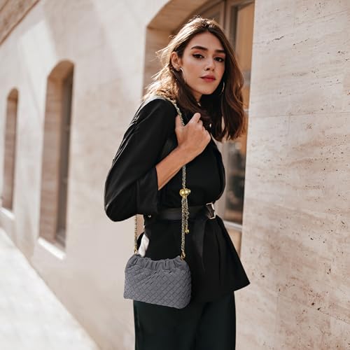 Joryin Woven Women's Crossbody Bag & Evening Purse, Trendy Dumpling Clutch & Hobo Cloud Shoulder Bag Trendy Dumpling Clutch - color: Woven Suede-slate Gray