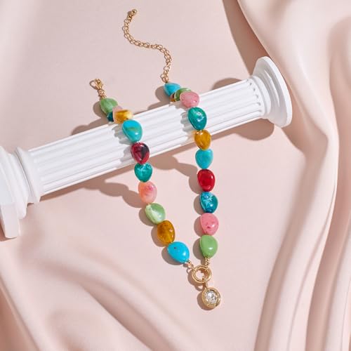 Multicolor Irregular Beaded Necklace for Women Chunky Resin Oval Bead Choker with Cubic Zirconia Pendant Summer Beach Mothers Day Gifts - color: XL23350A
