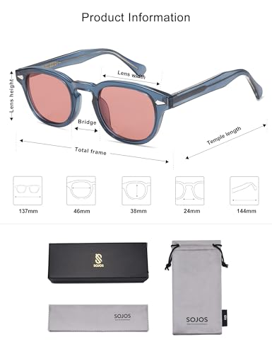 SOJOS Retro Small Round Sunglasses for Men Women Trendy Circle Style UV400 Lenses Unisex Sun Glasses SJ2251 - color: Navy Blue/Light Red