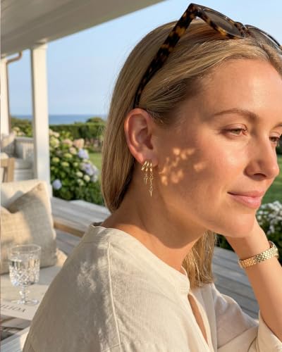 MUMREUES Gold Earrings for Women Trendy 14K Gold Plated Dangle Earrings Small Hoop Huggie Drop Stud Earrings Cubic Zirconia Simple Minimalist Dainty Chain Tassel Hypoallergenic Earrings - color: Simple & Gold