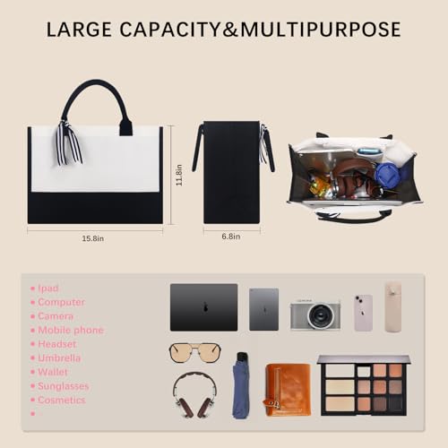 OKBA 6 PCS Personalized Classic Canvas Tote Bag(Black and White),Inside Zipper Pocket Grocery Tote DIY Gift,for Wedding,Birthday,Beach,Perfect Gifts for Women,Mom,Teachers,Friends
