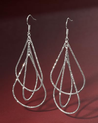 MILLA Teardrop Earrings - Designer Silver Statement Earrings or Gold Dangle Earrings for Women Trendy Upscale Dangly Earrings - color: Triple Teardrop / Silver Plated