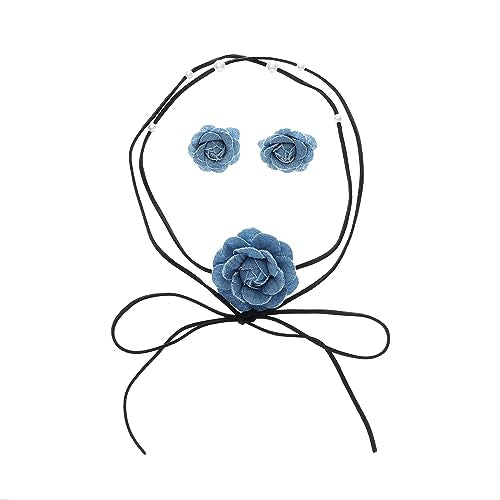 Large Denim Earrings for Women Blue Boho Westen Flower Dangle Earrings Trendy Birthday Christmas Jewelry Gift - color: A-Flower Set