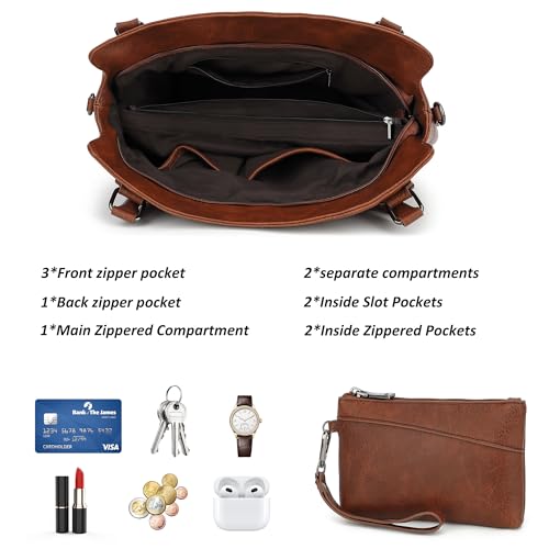 TANTOMI Tote Bag for Women Vegan Leather Purses and Handbags Ladies Waterproof Big Shoulder Bag for Travel - color: Brown.d
