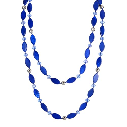 Long 48" Beaded Necklace for Women Boho Knot Strand Chunky Shell Crystal Beads Fashion Costume Jewelry for Gifts - color: Blue