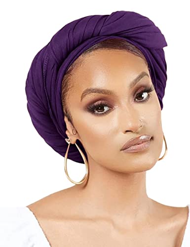 Nonbongoy Head Wraps for Black Women Stretch Headwraps Large Hair Wraps Hijab Scarves for Muslim Head Scarf Turban Headbands - color: 1-purple Headwrap